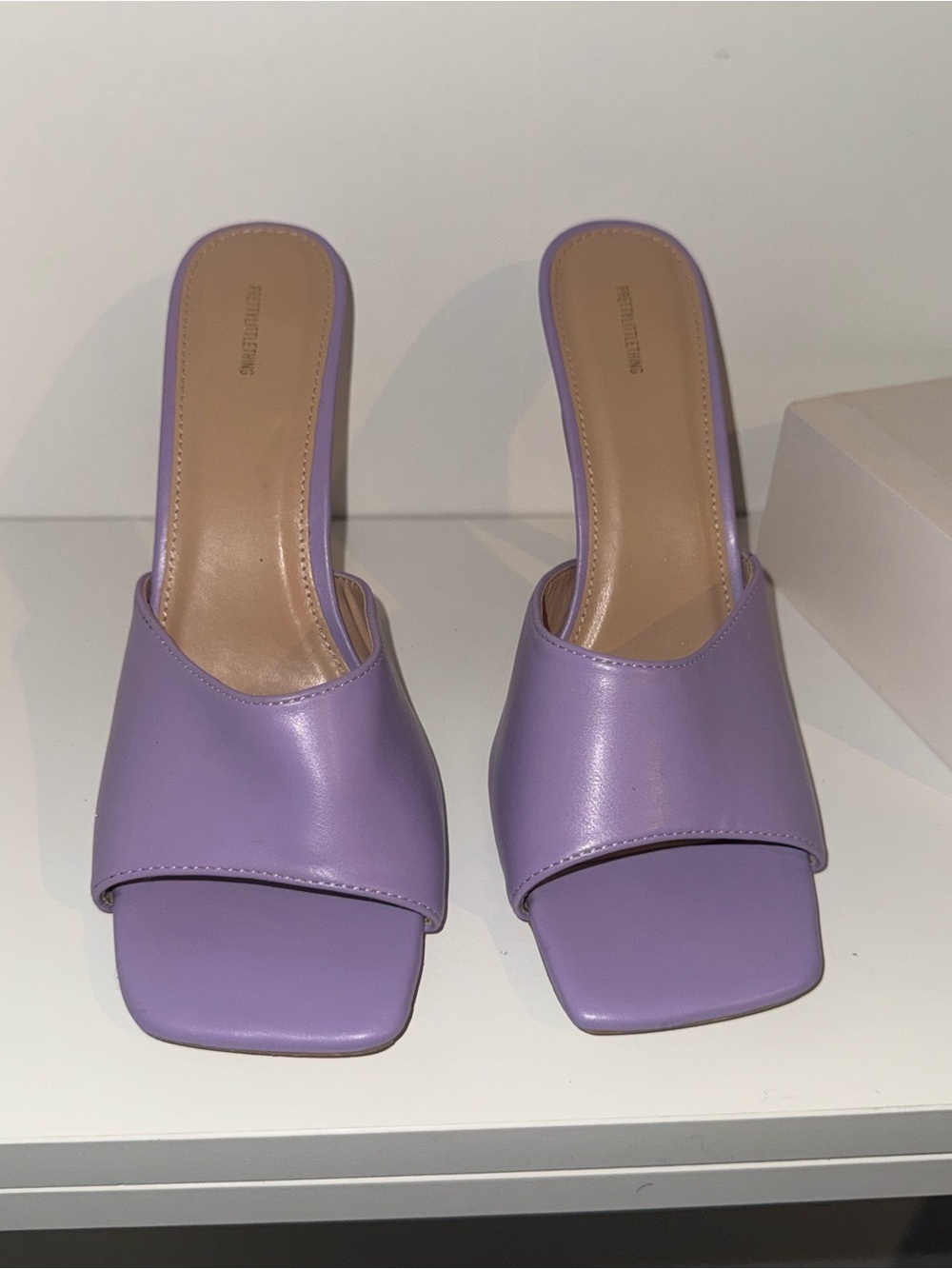 PrettyLittleThing Lilac Lavender Square Toe Mules Summer Vacation Heels